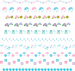 けい線　飾り罫　あしらい　ライン　飾り　あじさい　紫陽花　梅雨　夏　花　かわいい　イラストセット