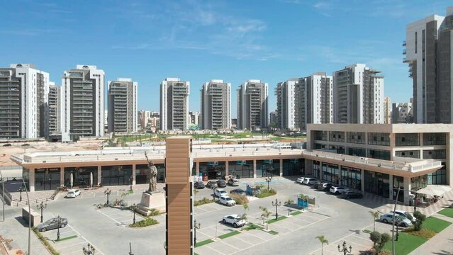 Flying Fast Above The New Manhattan Neighborhood at Southern District City Netivot, israel