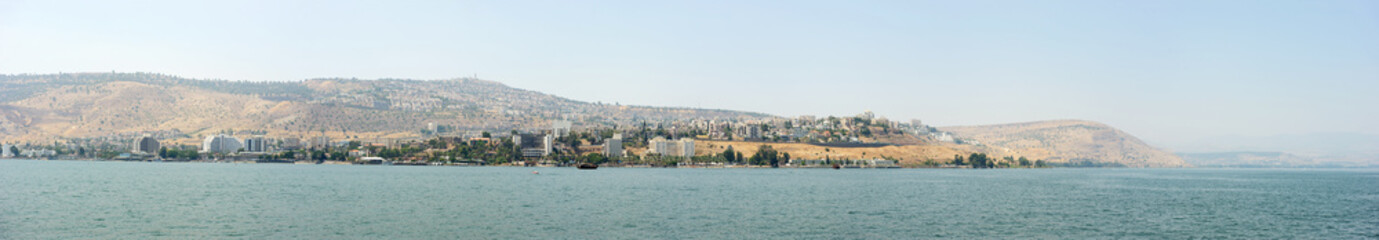 Fototapeta na wymiar Panorama Tiberias, a city on the mountain slopes on the shore of Lake Kinneret