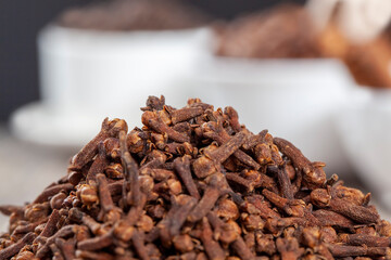 dried aromatic spices of cloves on the table