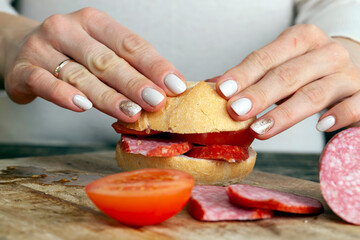 sliced sausage with meat and bacon and other food products