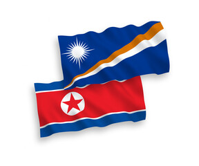 Flags of North Korea and Republic of the Marshall Islands on a white background