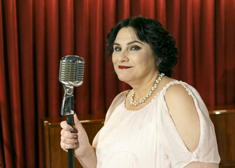 Woman with retro microphone