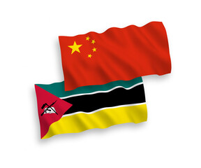 Flags of Republic of Mozambique and China on a white background