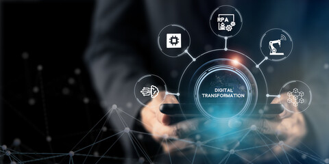 Digital business transformation concept. Futuristic technology, artificial intelligence, iot,...