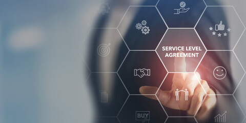 Service Level Agreement (SLA), business concept. Service performance tracking to reduce the...