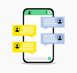 Illustration online chatting flat icon design. Speech bubbles notification on screen. Chatting with friends and sending new message. Chatting app flat design vector illustration.