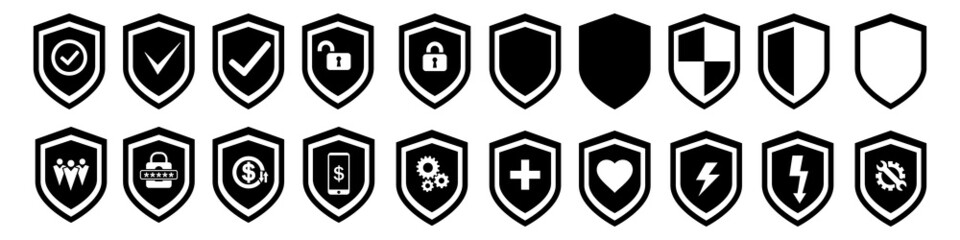 Shield Vector icon set. protection illustration sign collection. defense symbol. safe logo. - obrazy, fototapety, plakaty