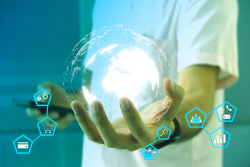 Businessman using smartphone to do online transactions With internet technology, data connection to all over the world. by internet technology, online shopping, information search.