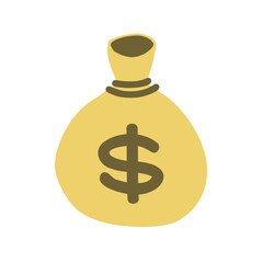  お金袋のイラスト　ラフな手書き風　線なし　ドル　$