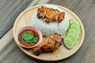 grilled chicken and rice with spicy sauce