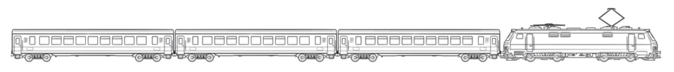 Passenger electric train - outline vector stock illustration.