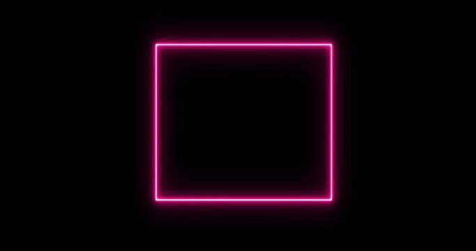 Rectangle, frame of energy, neon, smoke. purple, lilac rectangle on a black background. Gradually, a neon square of energy appeared and a constant flicker in the rectangle.