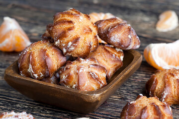 dessert of soft custard cake with cream filling