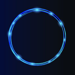 Neon blue frame. Shining circle banner. Energy frame