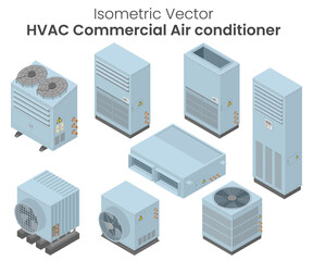 Fototapeta Isometric vector of air conditioners condensing unit, Chiller, VRF units, air conditioners for commercial or factory, HVAC obraz