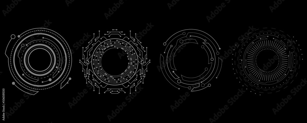 Poster set of hud rounds on black background for your design. futuristic circle. virtual graphic. dashboard