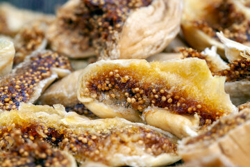 ripe dried figs with seeds during dessert preparation