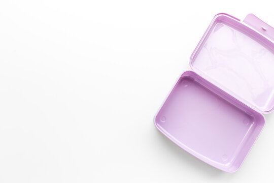 Empty Plastic Lunch Box. Purple Container For Food, Top View