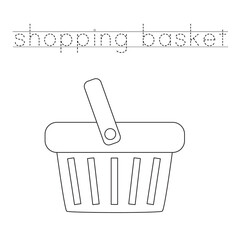 Trace word and color cartoon shopping basket.