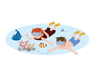 スキューバーダイビング　カップル
