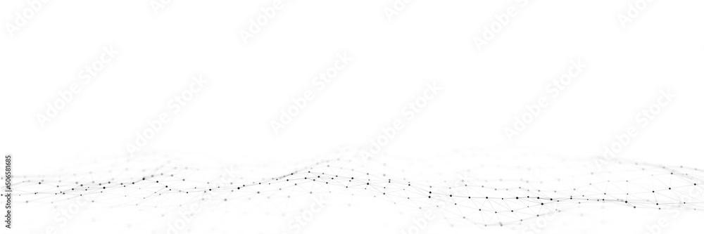 Fototapete Dynamic wave with connected dots and lines on a white background. Digital wave background concept. Abstract technology background. Big data visualization. 3D rendering.