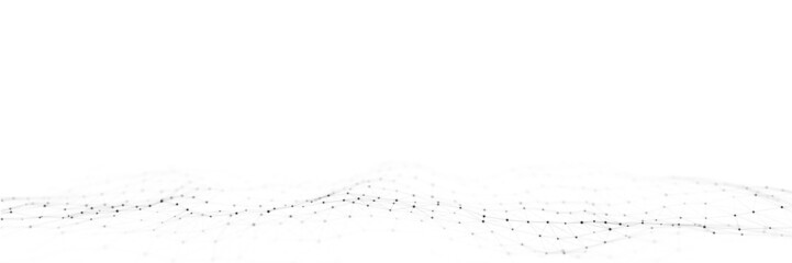 Dynamic wave with connected dots and lines on a white background. Digital wave background concept. Abstract technology background. Big data visualization. 3D rendering.
