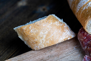 cut fresh wheat baguette into several pieces