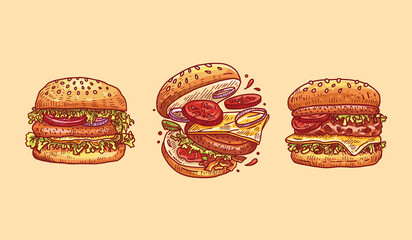 Burger Illustration Vector you can use for Logo or Menu Design