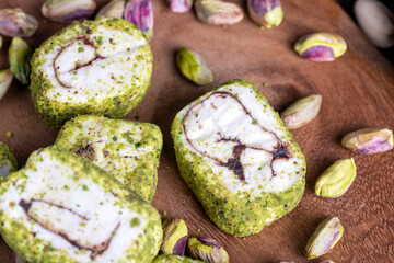 soft Turkish delight confection with pistachio nuts and chocolate