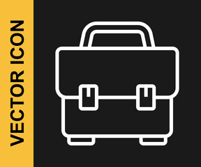 White line Toolbox icon isolated on black background. Tool box sign. Vector