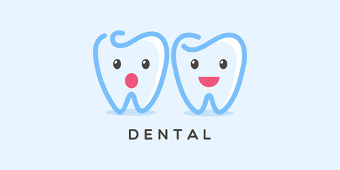 children's teeth-themed graphic image, on a blue background. vector graphics base.