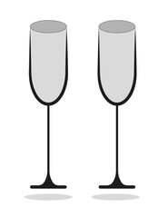 Illustration of two champagne glasses with shadow. Beautiful black wine glasses