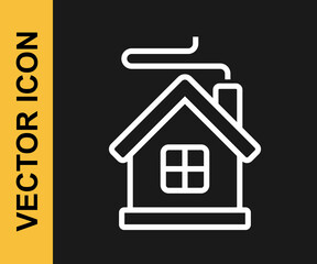 White line Merry Christmas house icon isolated on black background. Home symbol. Vector