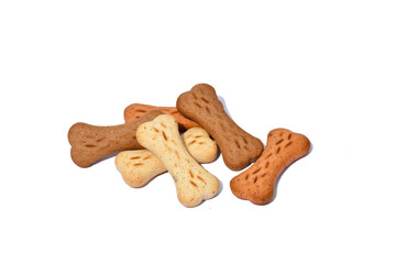 Dog treat in the form of a bone on a white background