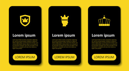 Set King crown, and Shield with. Business infographic template. Vector