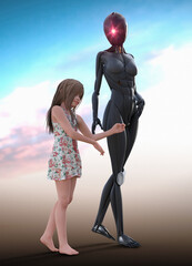 Robot looking after a child, illustration