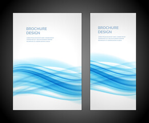 Blue gradient smooth wave brochure design realistic template vector illustration. Burst flash cyberspace dynamic energy decorative poster marketing business cover place for text
