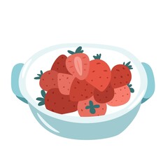 Strawberries in a glass plate. Hand drawn vector 