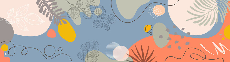 Design banner frame background .Colorful poster background vector illustration.Exotic plants, branches,art print for beauty, fashion and natural products,wellness, wedding and event.