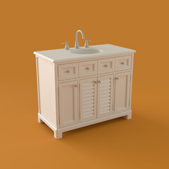 Monochrome Sink Basin on Orange Background, 3d Rendering