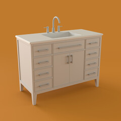 Monochrome Sink Basin on Orange Background, 3d Rendering