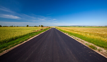 Fototapeta na wymiar an asphalt road with a blue cloudless sky