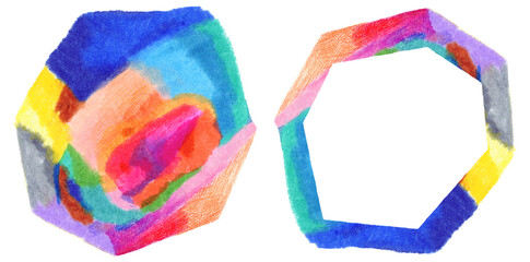 宝石のような美しいカラーの多角形の背景とフレームのセット