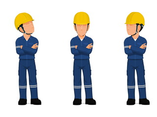 set of industrial worker with folded arms on white background