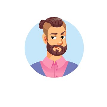 Vector flat cartoon young hipster man character head avatar,male face with neutral expression emotion on empty background-fashion lifestyle,social media concept,web site banner ad design