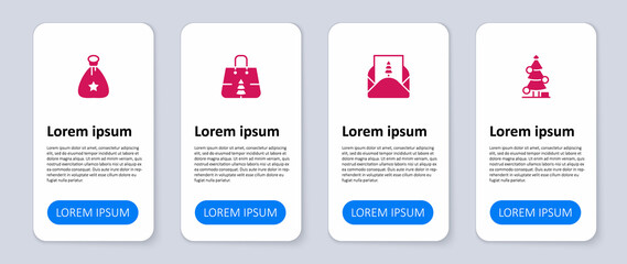 Set Christmas tree, Envelope, shopping bag and Santa Claus gift. Business infographic template. Vector