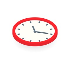 Isometric clock on white background. Modern 3d icon presented at top view. Vector element for technology, business concept, mobile, business, infographic app and website design