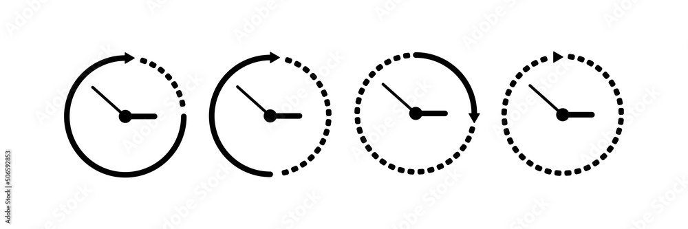 Poster set timer icon, hour time with arrows and circle watch, stopwatch. service 24 hours day. deadline, r