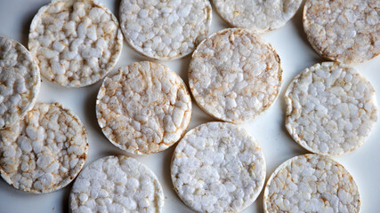 closeup and texture of puffed rice pancakes